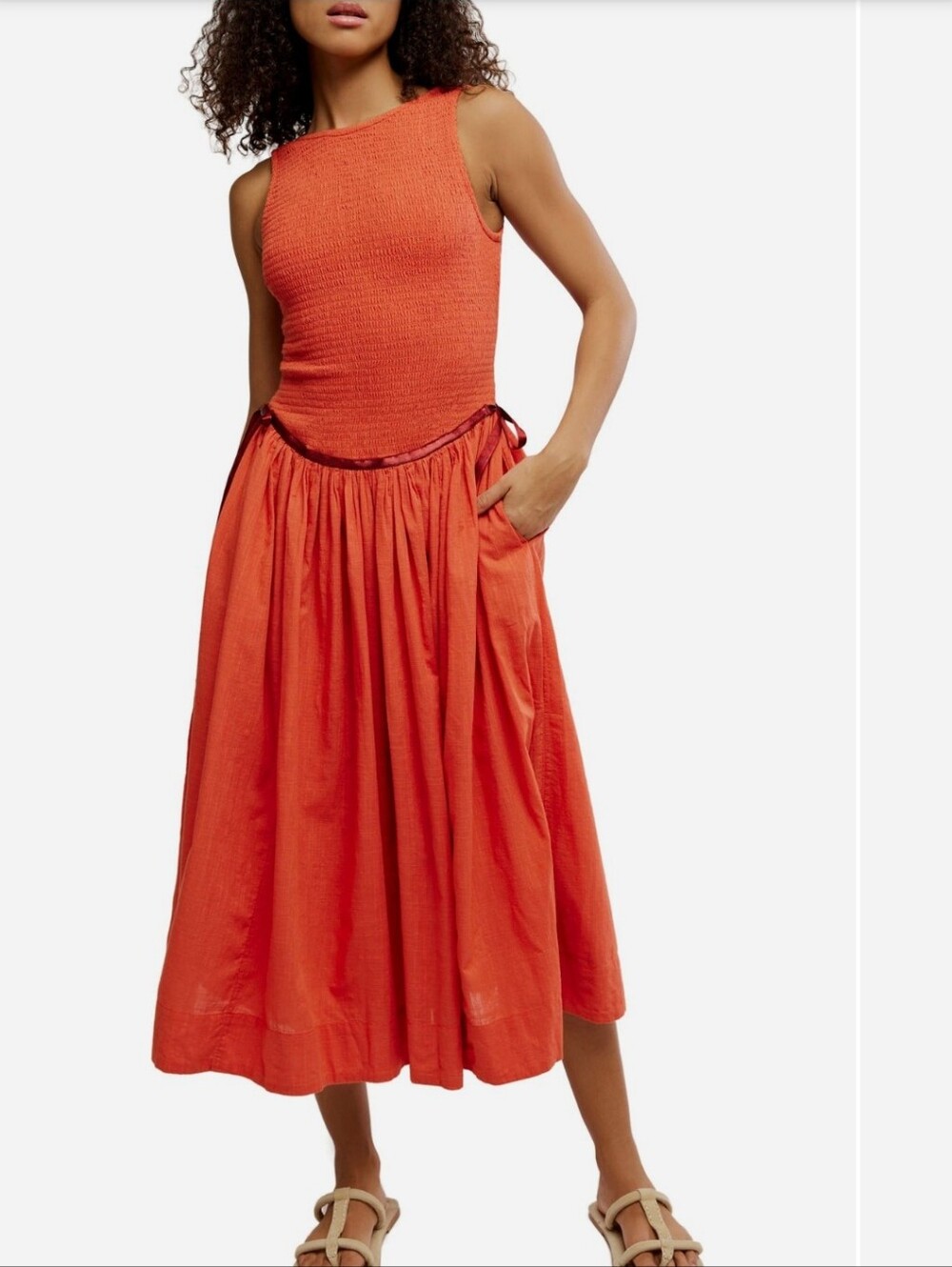 Free People nightingale smocked bodice midi dress